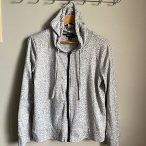 Runaway Bay Women's‎ Gray Fine Knit Lightweight Full Zip Sweatshirt Hoodie Large